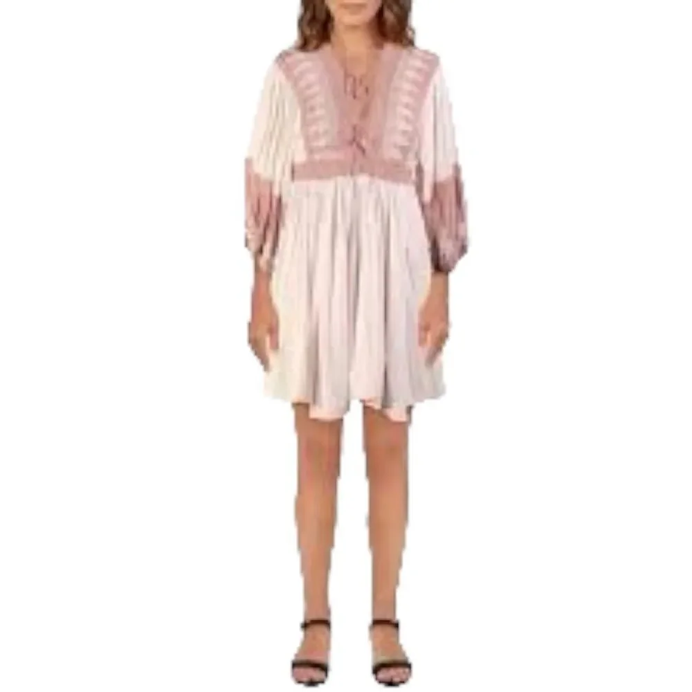 Free People Turn Heads Embroidered Lace-Trim Mini Dress in the Size Large